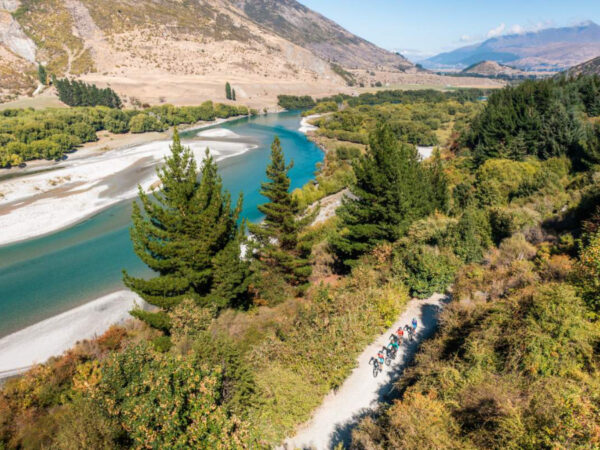 Cyclists riding the Queenstown trails.